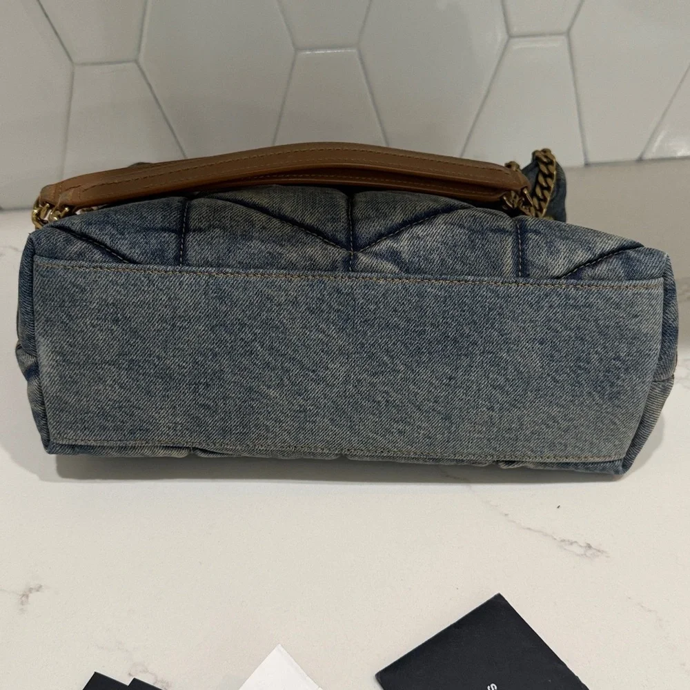 YSL Denim Quilted Medium Puffer Bag - Picture 3 of 12